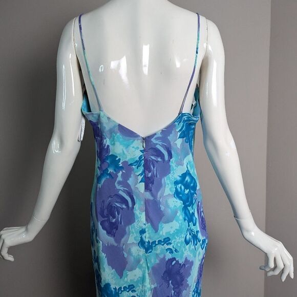 Vintage 90s Floral Maxi Dress Women’s Blue  Purple Beaded Bias Cut 10/12 - Picture 9 of 12